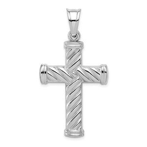 Sterling Silver Rhodium-Plated Reversible Rope Cross Pendant, 25x47mm